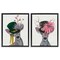 Stupell Industries Dapper Deer Floral Top Hat 2 pc Framed Floater Canvas Wall Art Set Design by Kamdon Kreations
